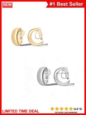 14K Gold Plated Brass Clip On Hoop Earrings Small Huggie 17mm